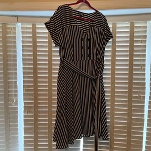 Roz & Ali Black/White Striped Button Down Dress